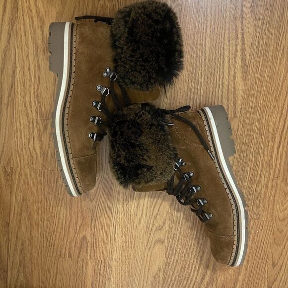 Sam Edelman Bowen Brown Leather Fur Lined Lace Up Boots Size 7.5 - Picture 5 of 9